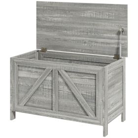 HOMCOM Storage Chest, Farmhouse Lift Top Box Organizer with Safety Hinge, for Bedroom, Entryway, Living Room, Gray Wood Grain