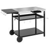 Outsunny Outdoor Bar Cart Grill Table with Stainless Steel Tabletop, Wheeled Outdoor Serving Cart Prep Table with Storage, Hooks