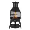 22 In Chiminea Outdoor Wood Burning Iron Firepit with Grill Mesh & Chimney Coat