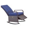 Outsunny Outdoor Rattan Chair Patio Recliner with with Soft Cushion, Adjustable Footrest, Blue