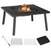 Outsunny 34" Wood Burning Fire Table Grill with Spark Guard and Rain Cover for Outdoor Dining