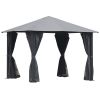 Outsunny 10'x10' Covered Gazebo, Outdoor Patio Gazebo with Mesh Sidewalls and Privacy Curtains, Canopy Pergolas in Black