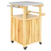 Outsunny Outdoor Grill Cart w/ Stainless Steel Top, Solid Wood Outdoor Kitchen Island w/ Wheels, Integrated Hole, Natural Wood