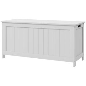 HOMCOM 39.4" Storage Trunk with 2 Safety Hinges, Wooden Bench, Side Handles, Chest for Playroom, White