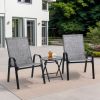 3 Piece Patio set, Outdoor Camping Chairs with Breathable Textilene Fabric, folding table with steel table top, 2chairs and 1table set ( Grey)