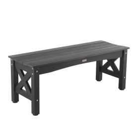 Outdoor Bench, 44.5 inch, 600 lbs Weight Capacity, Weatherproof Plastic Frame with Adjustable Level Footpads and Thick Leg, Outside Bench for Patio