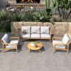 Direct Wicker 4-Piece Patio Conversation Set with Cushions and Coffee Table, Solid Acacia Wood Outdoor Sectional Sofa