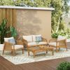 4-Pieces Acacia Wood Patio Furniture Set, Outdoor Furniture with Coffee Table, Patio Conversation Set Deep Seating with Soft Cushion
