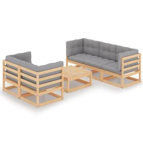 6 Piece Patio Lounge Set with Cushions Solid Wood Pine