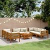 9 Piece Patio Lounge Set with Cream Cushion Solid Acacia Wood