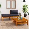 3 Piece Patio Lounge Set with Dark Gray Cushions Acacia Wood