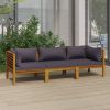 3-Seater Patio Sofa with Cushion Solid Acacia Wood