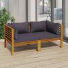 2-Seater Patio Sofa with Cushion Solid Acacia Wood
