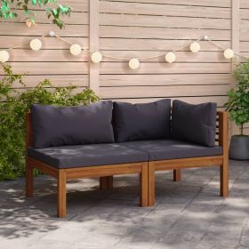 2 Piece Sofa Set with Dark Gray Cushions Solid Acacia Wood