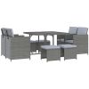 Outsunny 9 Piece Outdoor Rattan Wicker Dining Table and Chairs Furniture Set Space Saving Wicker Chairs w/ Cushions - Gray