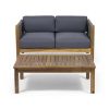 Patio Loveseat and Coffee Table Set, Patio Furniture Set with Cushion, Acacia Wood Frame Conversation Set for Garden, Backyard, Porch and Poolside