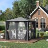 Outsunny 10'x10' Covered Gazebo, Outdoor Patio Gazebo with Mesh Sidewalls and Privacy Curtains, Canopy Pergolas in Black