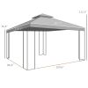 Outsunny 10x12 Patio Gazebo Brown with Corner Frame Shelves Double Roof Outdoor Shelter