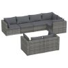 7 Piece Patio Lounge Set with Cushions Gray Poly Rattan