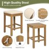5 Piece Outdoor Bar Set, Patio Acacia Wood Bar Height Table & Four Stools with Cushions, Wood Dining Bar Set for Backyard, Poolside, Balcony, Beige
