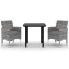 3 Piece Patio Dining Set with Cushions Poly Rattan and Glass
