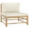 3 Piece Patio Lounge Set with Cream White Cushions Bamboo