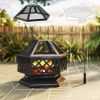Outsunny 28" Outdoor Fire Pit with Grill Hexagon Fireplace Wood Burning Firepit with Cooking Grate, Fire Poker, Spark Screen Lid