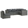 5 Piece Patio Lounge Set with Cushions Poly Rattan Gray