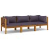 3-Seater Patio Sofa with Cushion Solid Acacia Wood