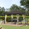 Outsunny Cream Hardtop Gazebo: 11.9'x9.8' Metal Roof Canopy with Curtains & Netting Top