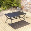 Outsunny Patio Table: Rectangular, Black, Umbrella Hole, Steel, Outdoor Dining for 6, Garden|