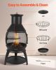 22 In Chiminea Outdoor Wood Burning Iron Firepit with Grill Mesh & Chimney Coat