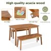 GO 3 Pieces Acacia Wood Table Bench Dining Set For Outdoor & Indoor Furniture With 2 Benches, Picnic Beer Table for Patio, Porch, Garden, Poolside