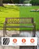 Outdoor Bench, 50 inch, Carbon Steel Metal Frame with PVC Floral Pattern Backrest and Round Edge Armrests, Weatherproof Outside Bench for Patio