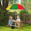 Qaba Wooden Outdoor Kids Picnic Table with Removable Umbrella, Children Sand and Water Activity Table for Patio, Mixed Color