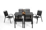 7 Pieces Patio Dining Set, Plastic chair and steel table Outdoor Set, plastic Chairs and Table Set for Garden Patio, Black