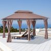 Outsunny Gazebo 10x13 Khaki with Curtains Vented Roof and Steel Frame for Outdoor Use