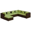 7 Piece Patio Lounge Set with Cushions Poly Rattan Brown