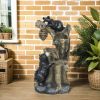 Outsunny 22.4" Outdoor Fountain, 3-Tier Resin Resin Bears and Honey Beehive Outdoor Waterfall Fountain with LED Lights, Pump
