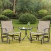 Outsunny 2 Pieces, Patio Rocking Chairs, All-Weather Spring Motion Textile with Breathable Mesh Fabric, Khaki