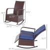 Outsunny Outdoor Rattan Chair Patio Recliner with with Soft Cushion, Adjustable Footrest, Blue