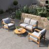 Direct Wicker Outdoor 4-Piece Acacia Wood Furniture Set, All-Weather Patio Sectional Sofa Set with Coffee Table, Gray & Natural