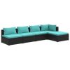 5 Piece Patio Lounge Set with Cushions Poly Rattan Black