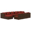 10 Piece Patio Lounge Set with Cushions Brown Poly Rattan