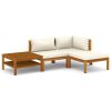 4 Piece Patio Lounge Set with Cream Cushion Solid Acacia Wood
