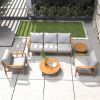 Direct Wicker 5-Piece Patio Conversation Set with Cushions and Coffee Table, Solid Acacia Wood Outdoor Sectional Sofa