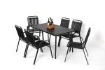 7 Pieces Patio Dining Set, Plastic chair and steel table Outdoor Set, plastic Chairs and Table Set for Garden Patio, Black