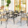 Outsunny Patio Table: Rectangular, Black, Umbrella Hole, Steel, Outdoor Dining for 6, Garden|
