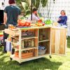 Outsunny Outdoor Grill Cart with Stainless Steel Top, Solid Wood Outdoor Kitchen Island with Wheels, Natural Wood
