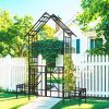 Metal Garden Arch with Gate with planter W80.71*H97.24 Climbing Plants Support Rose Arch Outdoor Black